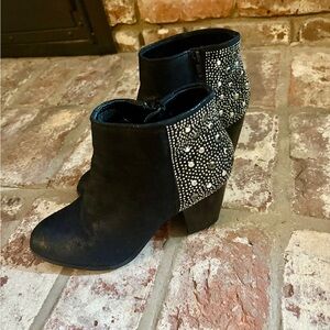 Black Suede Ankle Boots with Studded Detail